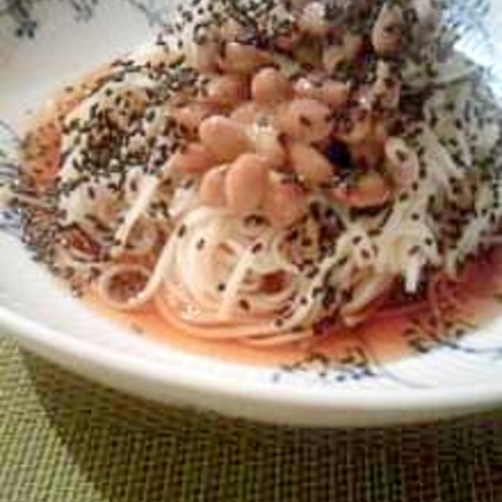 美肌冷麦!!納豆+味ポンと胡麻油で美味しい!!